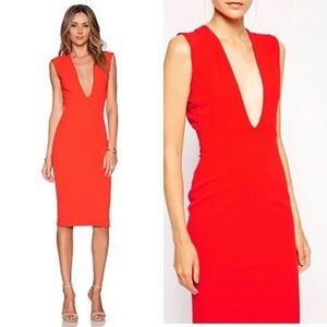 Solace London Grace Dress Deep V-Neck Bodycon Silhouette Sophisticated Size 2